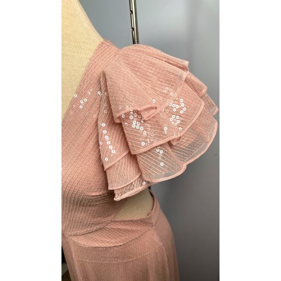 Mac Duggal Sequined Ruffled Cutout Lace Up Rose Pink Maxi Gown Sz 8 - Picture 6 of 14